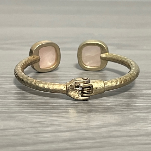 Vintage Gold Hinged Bangle Bracelet with Light Pink Gemstones, Boho - Picture 6 of 8